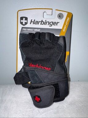 Harbinger 140 Ventilated Pro Wrist Wrap Weight Lifting Gloves - Black - Large